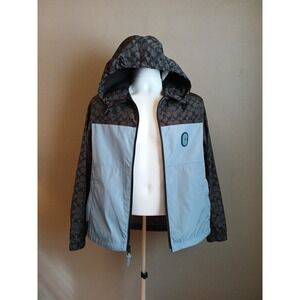 NEW Coach Signature Monogram Blue Heaven Windbreaker Jacket Hoodie Puffer XS NWT